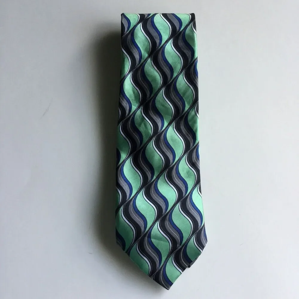 Beverly Hills Polo Club Mens Tie Necktie Green Black Gray Geometric Polyester